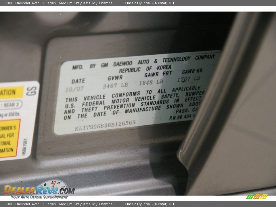 2008 Chevrolet Aveo LT Sedan Medium Gray Metallic / Charcoal Photo #15