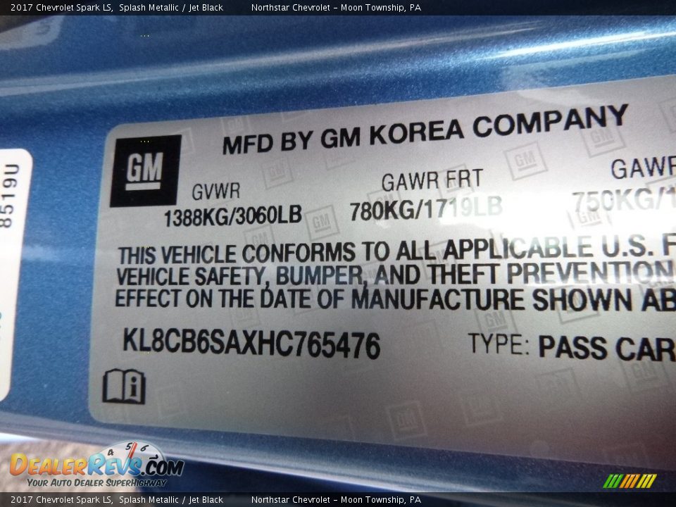 2017 Chevrolet Spark LS Splash Metallic / Jet Black Photo #16