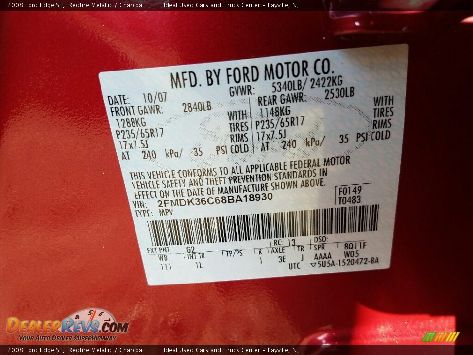 2008 Ford Edge SE Redfire Metallic / Charcoal Photo #17