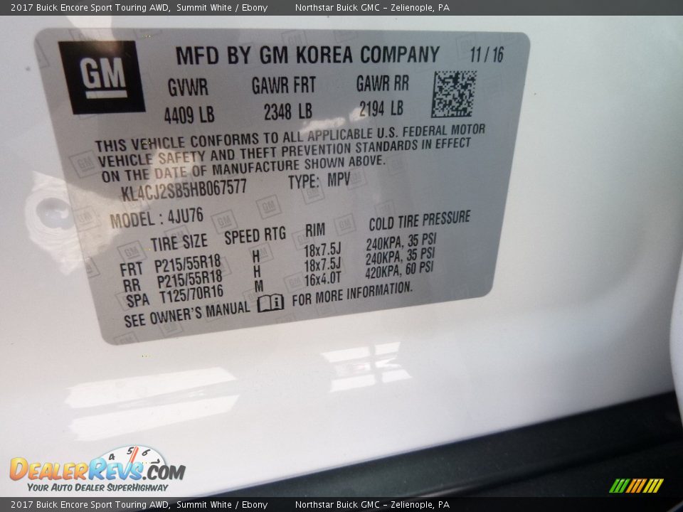 2017 Buick Encore Sport Touring AWD Summit White / Ebony Photo #16
