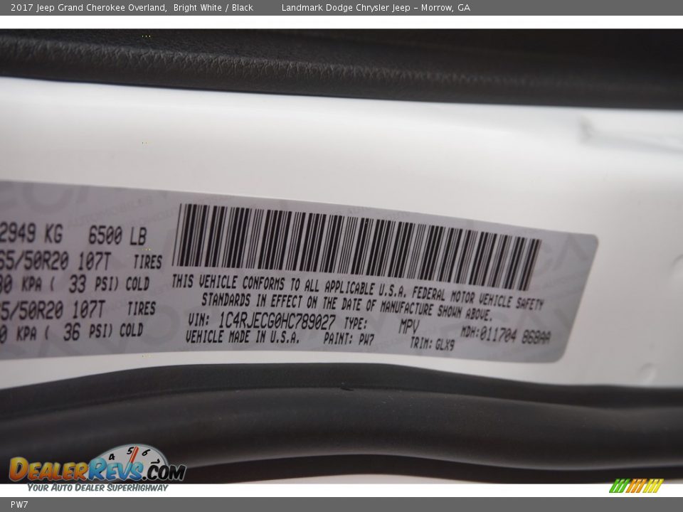 Jeep Color Code PW7 Bright White