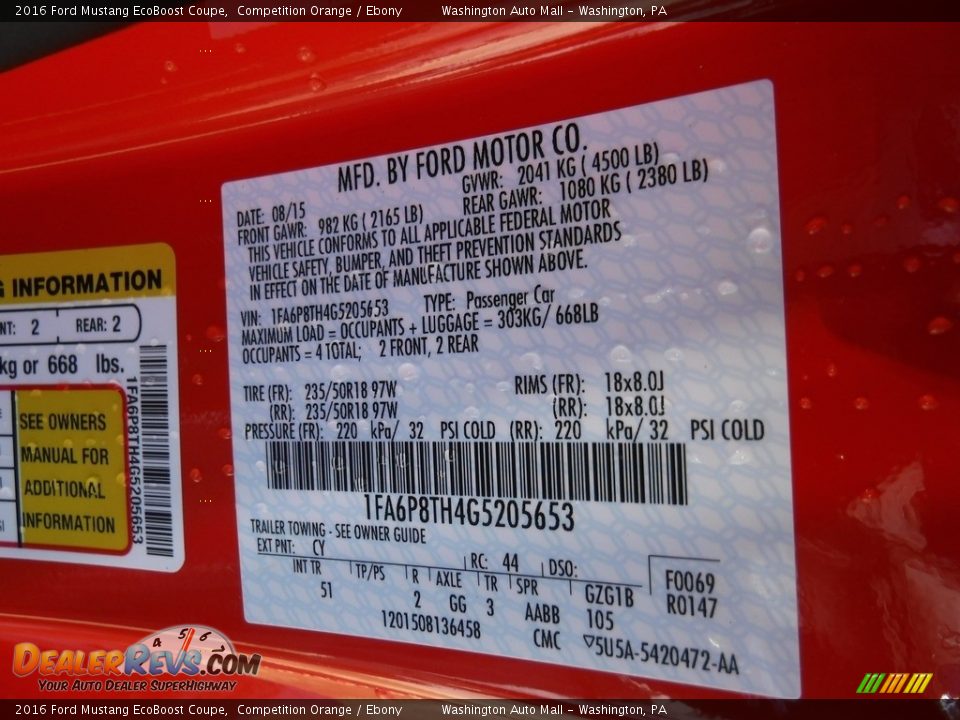 2016 Ford Mustang EcoBoost Coupe Competition Orange / Ebony Photo #29