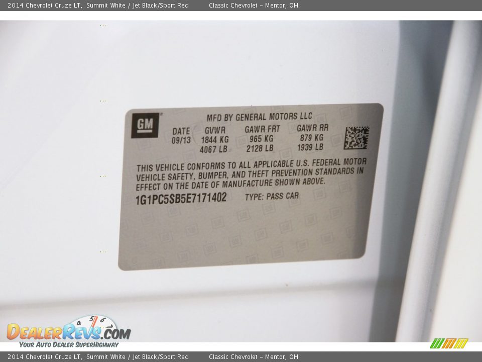 2014 Chevrolet Cruze LT Summit White / Jet Black/Sport Red Photo #15