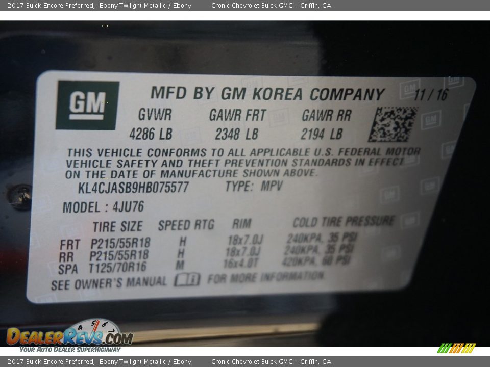 2017 Buick Encore Preferred Ebony Twilight Metallic / Ebony Photo #16