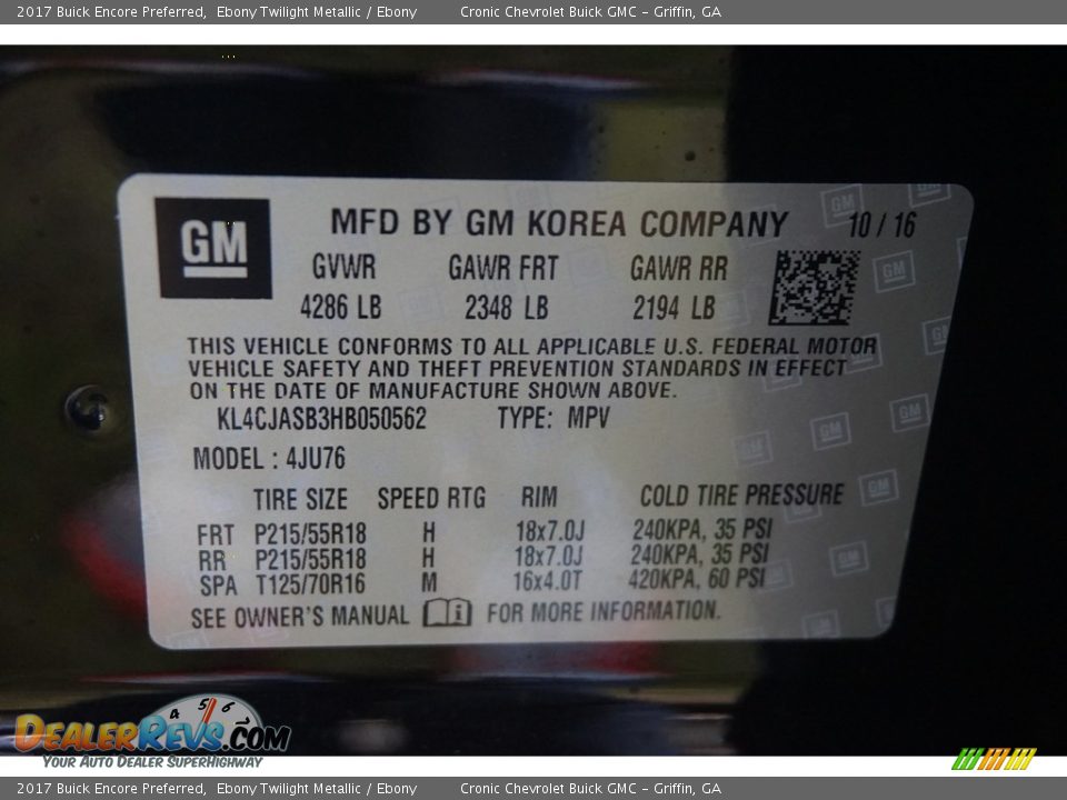 2017 Buick Encore Preferred Ebony Twilight Metallic / Ebony Photo #16