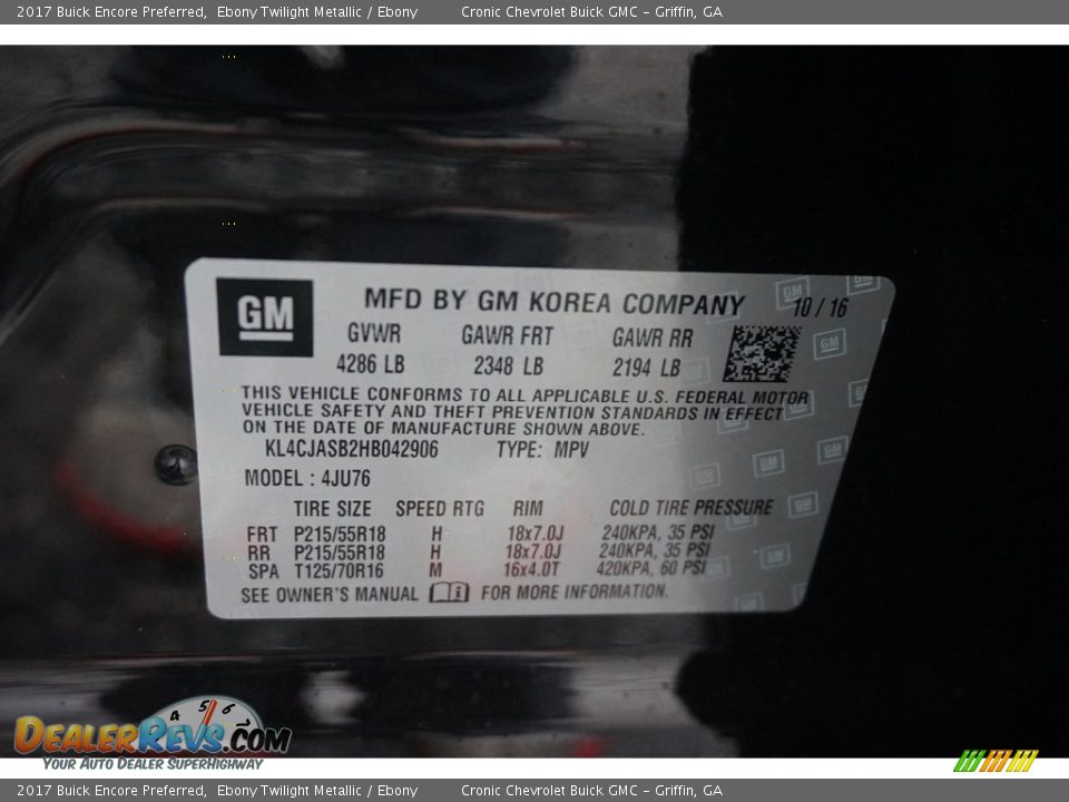 2017 Buick Encore Preferred Ebony Twilight Metallic / Ebony Photo #16