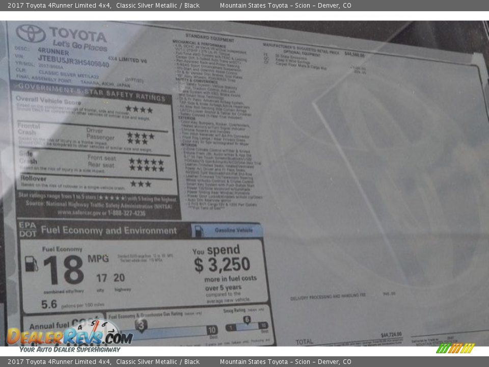 2017 Toyota 4Runner Limited 4x4 Classic Silver Metallic / Black Photo #10