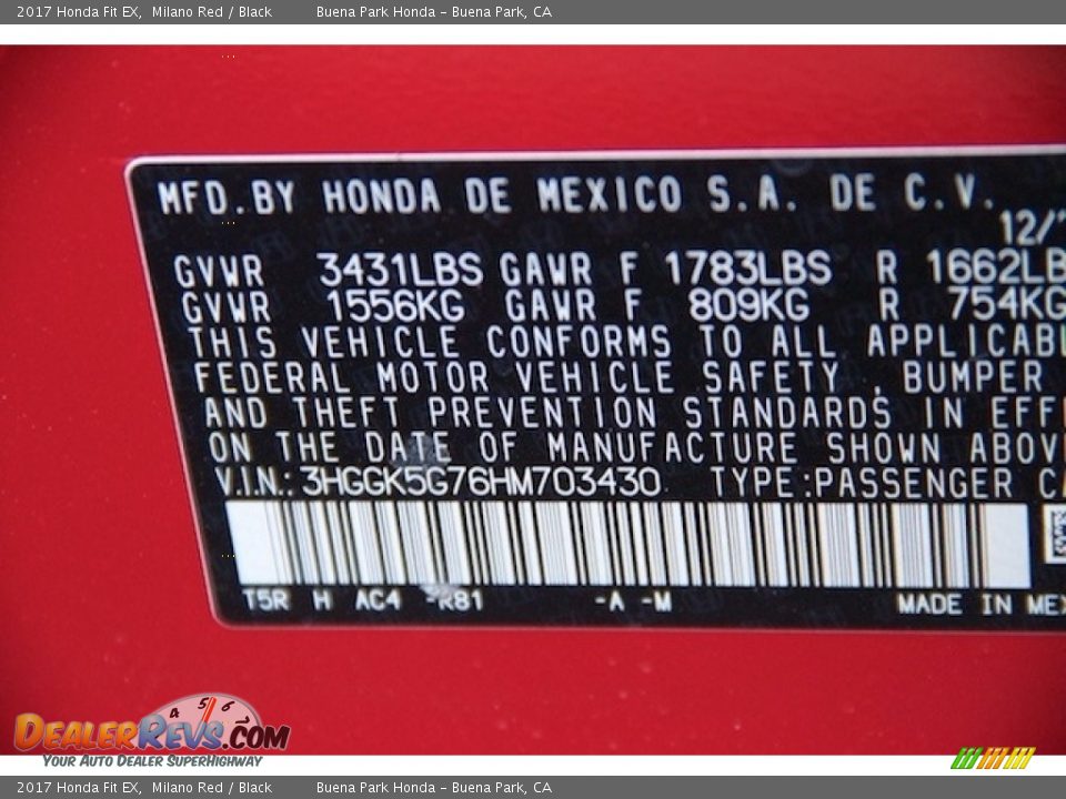 2017 Honda Fit EX Milano Red / Black Photo #20