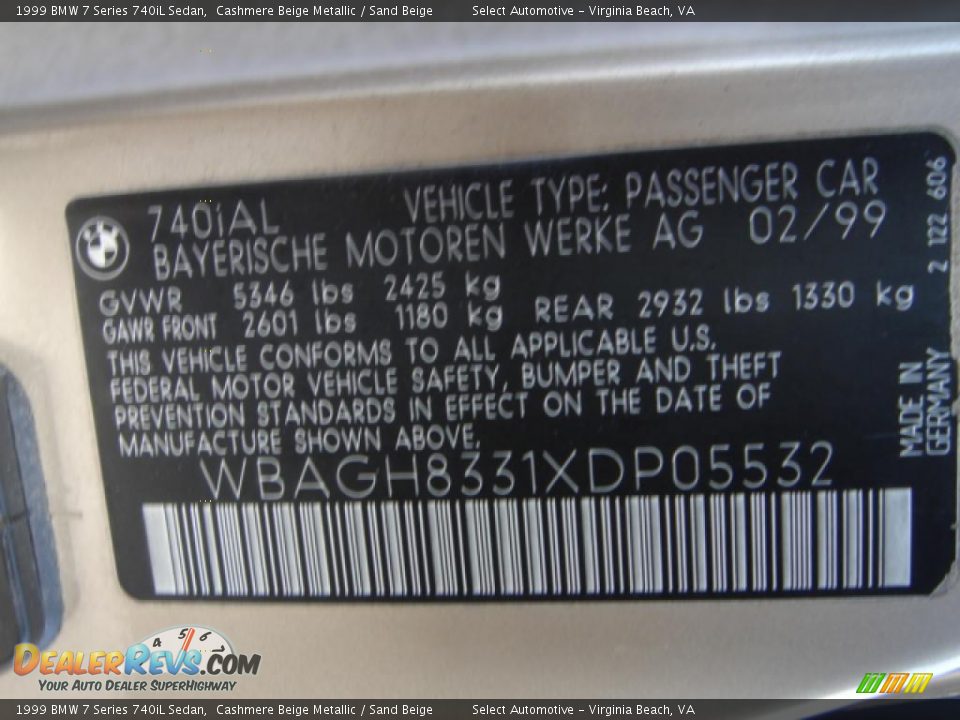 1999 BMW 7 Series 740iL Sedan Cashmere Beige Metallic / Sand Beige Photo #22