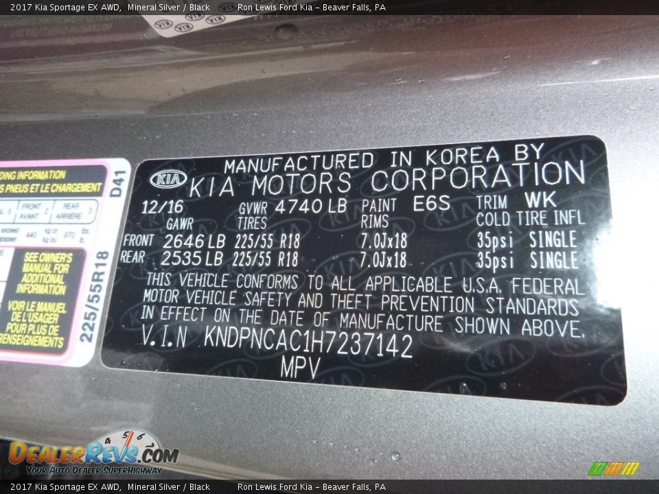 2017 Kia Sportage EX AWD Mineral Silver / Black Photo #14