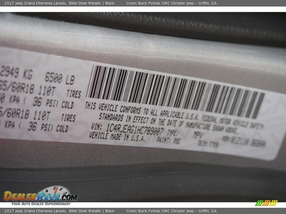 2017 Jeep Grand Cherokee Laredo Billet Silver Metallic / Black Photo #17