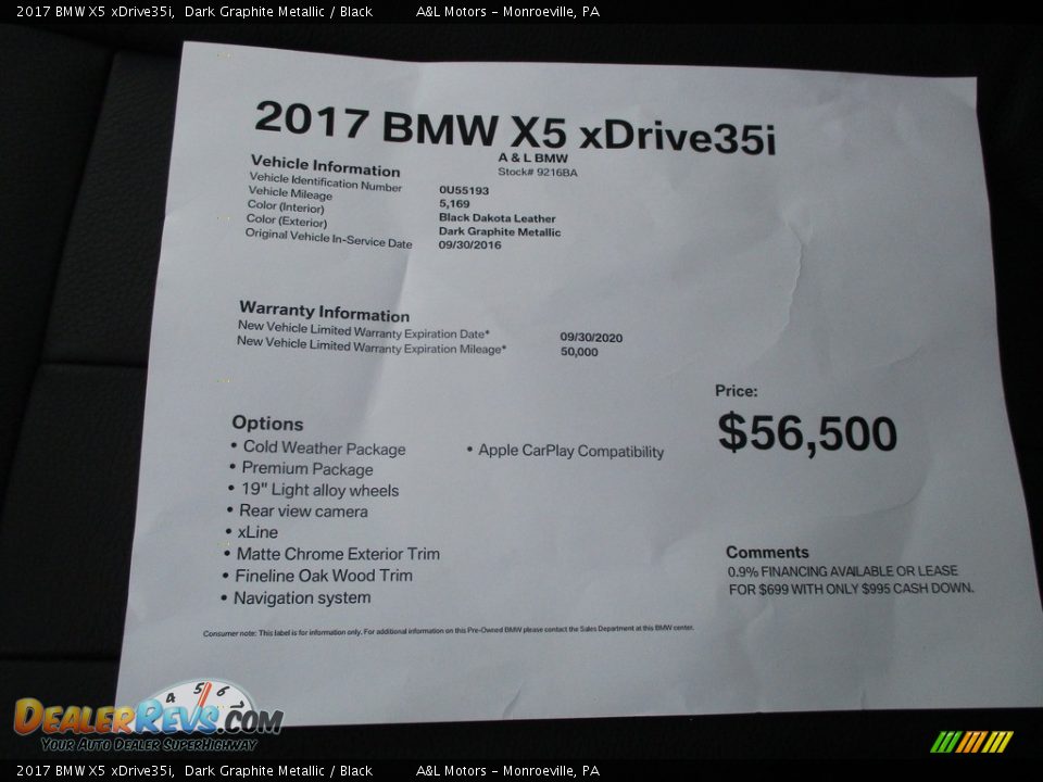2017 BMW X5 xDrive35i Dark Graphite Metallic / Black Photo #12