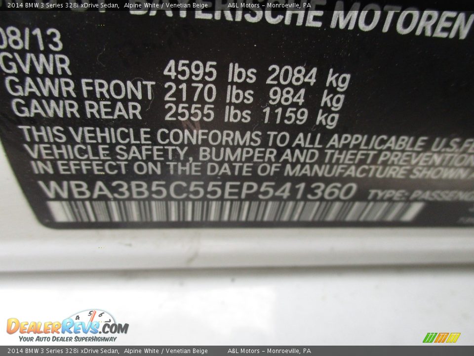 2014 BMW 3 Series 328i xDrive Sedan Alpine White / Venetian Beige Photo #19