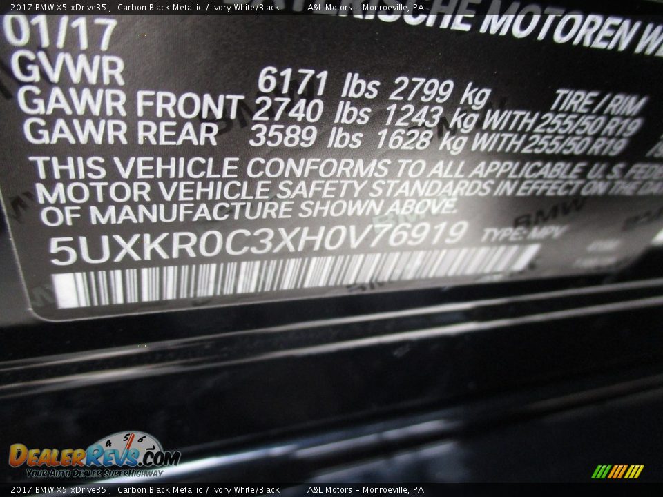 2017 BMW X5 xDrive35i Carbon Black Metallic / Ivory White/Black Photo #19