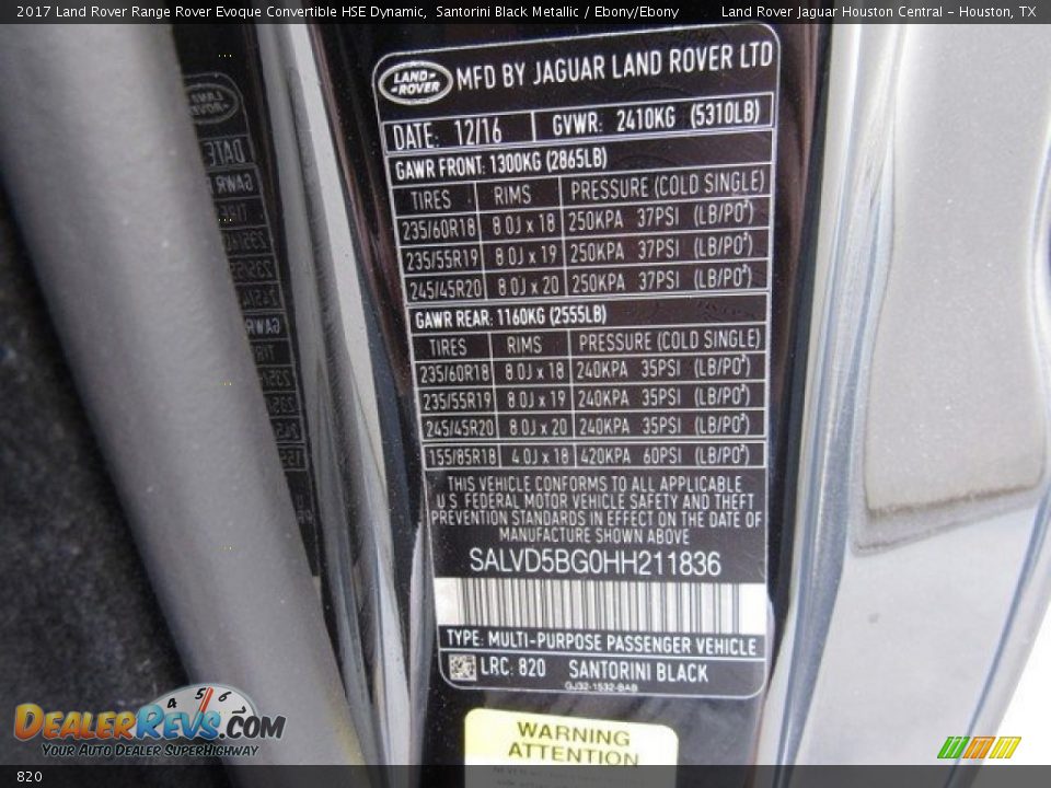 Land Rover Color Code 820 Santorini Black Metallic