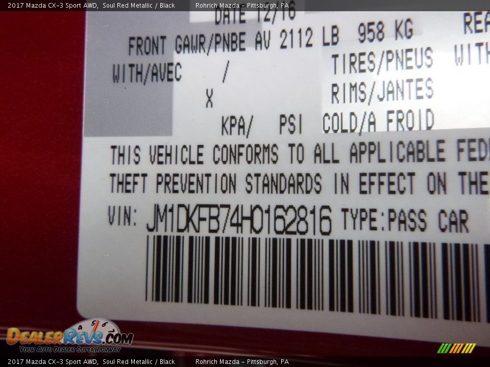 2017 Mazda CX-3 Sport AWD Soul Red Metallic / Black Photo #12