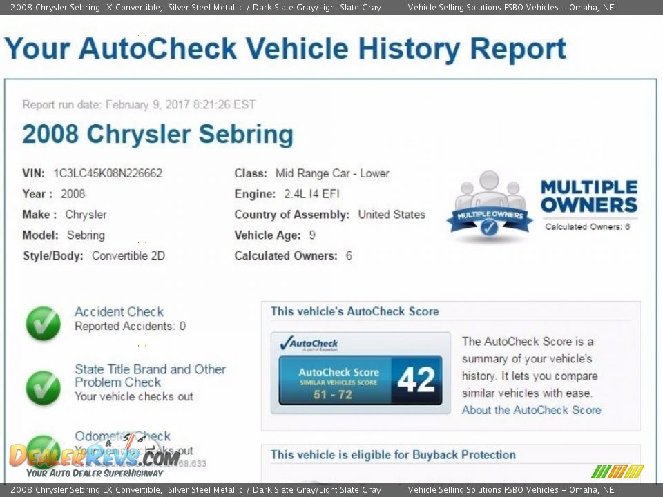 Dealer Info of 2008 Chrysler Sebring LX Convertible Photo #2