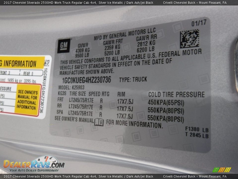 2017 Chevrolet Silverado 2500HD Work Truck Regular Cab 4x4 Silver Ice Metallic / Dark Ash/Jet Black Photo #20