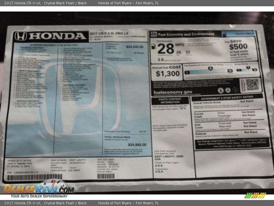 2017 Honda CR-V LX Crystal Black Pearl / Black Photo #26