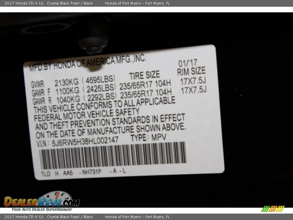 2017 Honda CR-V LX Crystal Black Pearl / Black Photo #27