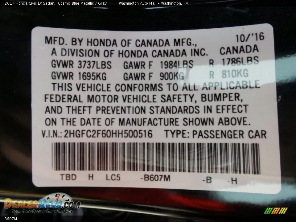 B607M - 2017 Honda Civic