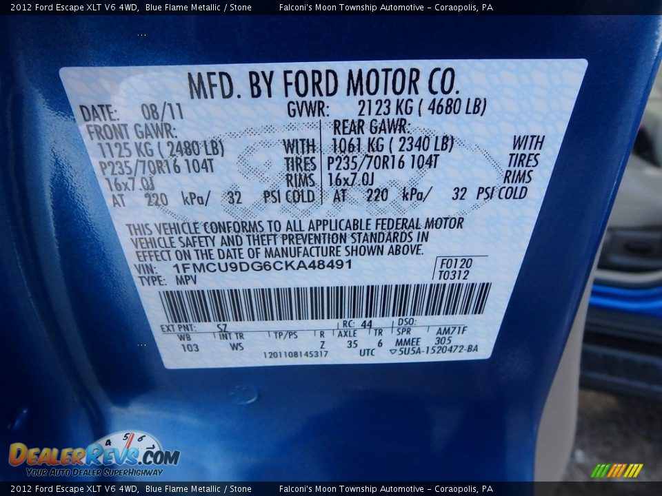 2012 Ford Escape XLT V6 4WD Blue Flame Metallic / Stone Photo #24