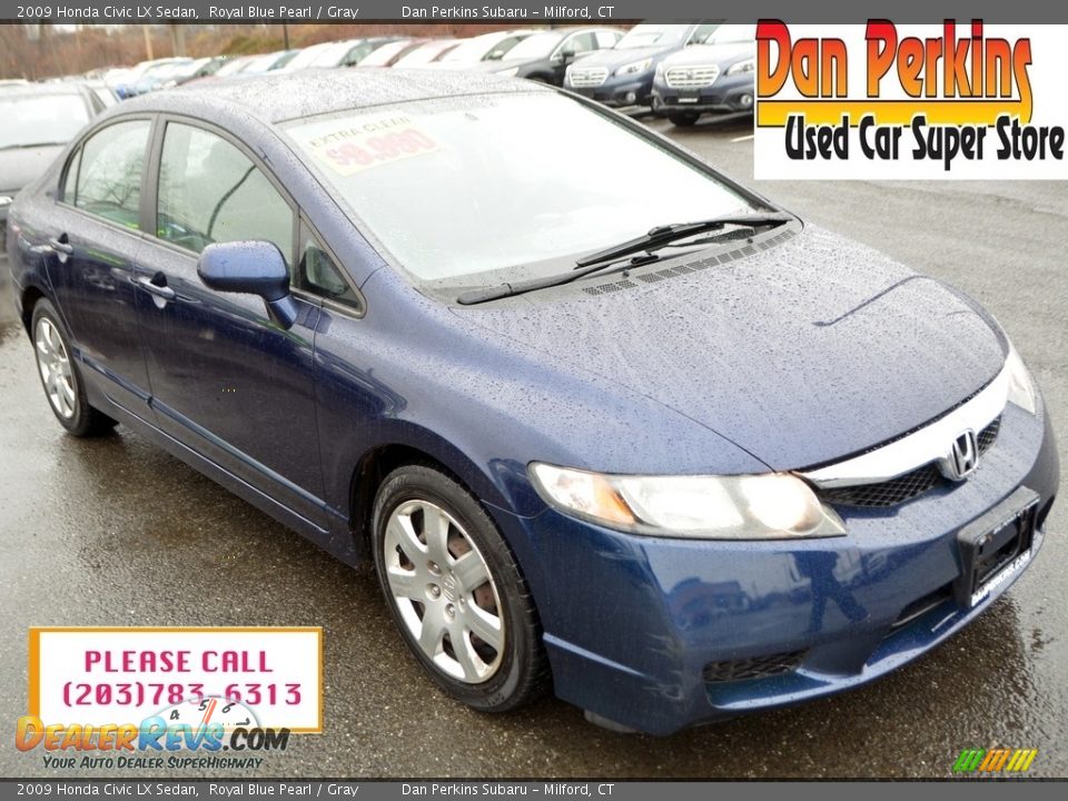 2009 Honda Civic LX Sedan Royal Blue Pearl / Gray Photo #1