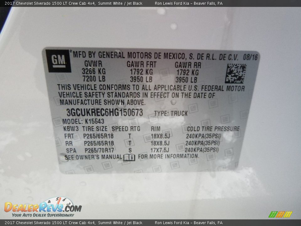 2017 Chevrolet Silverado 1500 LT Crew Cab 4x4 Summit White / Jet Black Photo #16