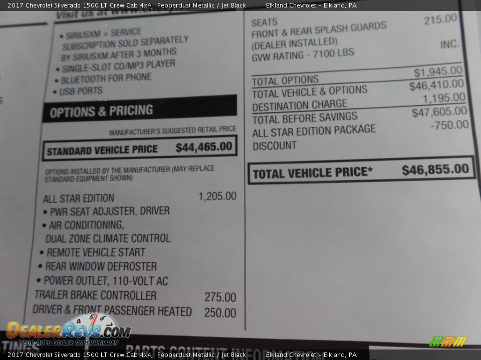 2017 Chevrolet Silverado 1500 LT Crew Cab 4x4 Window Sticker Photo #15