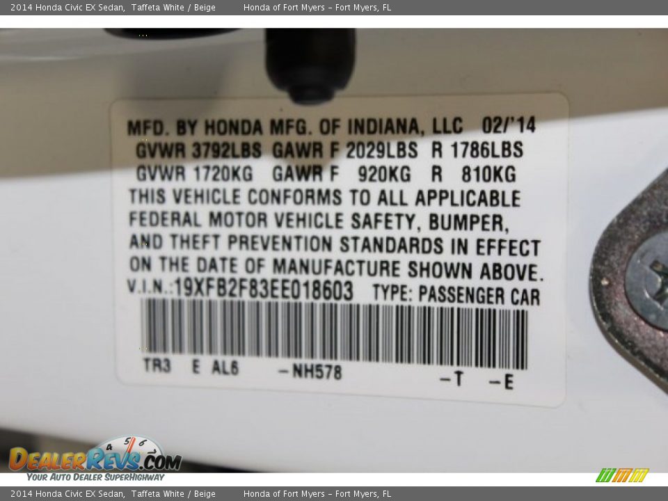 2014 Honda Civic EX Sedan Taffeta White / Beige Photo #33