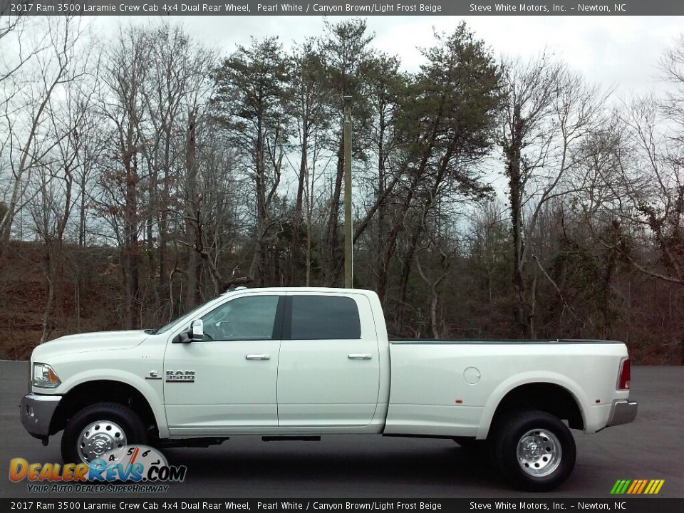 2017 Ram 3500 Laramie Crew Cab 4x4 Dual Rear Wheel Pearl White / Canyon Brown/Light Frost Beige Photo #1