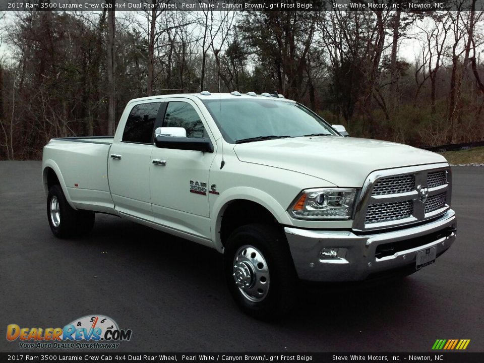 2017 Ram 3500 Laramie Crew Cab 4x4 Dual Rear Wheel Pearl White / Canyon Brown/Light Frost Beige Photo #4