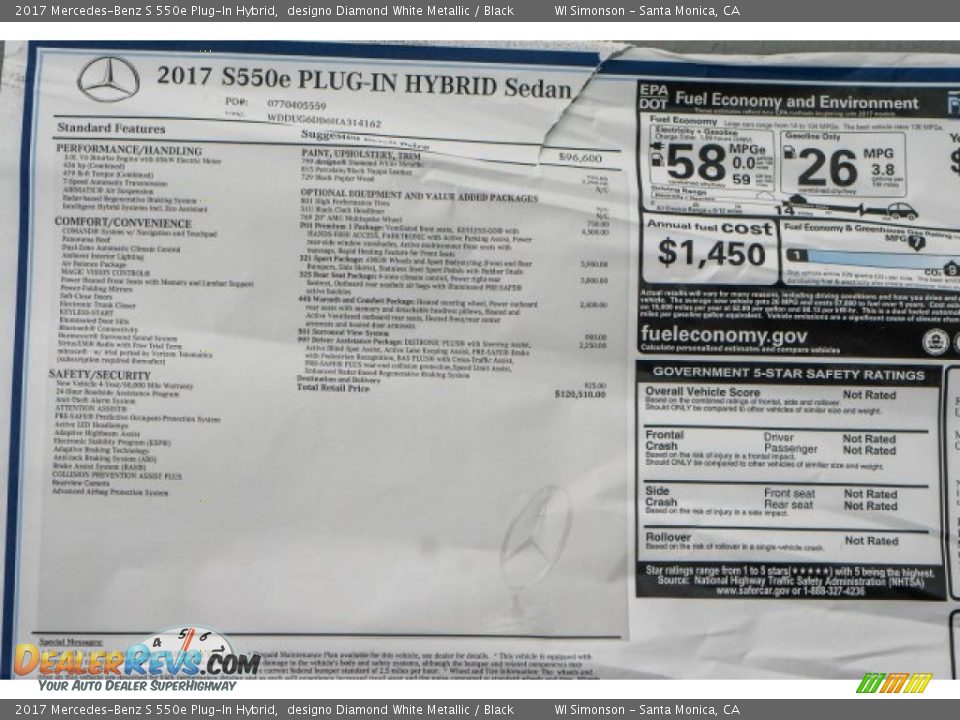 2017 Mercedes-Benz S 550e Plug-In Hybrid designo Diamond White Metallic / Black Photo #11