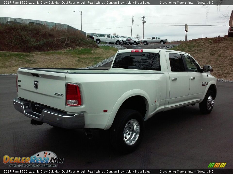 2017 Ram 3500 Laramie Crew Cab 4x4 Dual Rear Wheel Pearl White / Canyon Brown/Light Frost Beige Photo #6