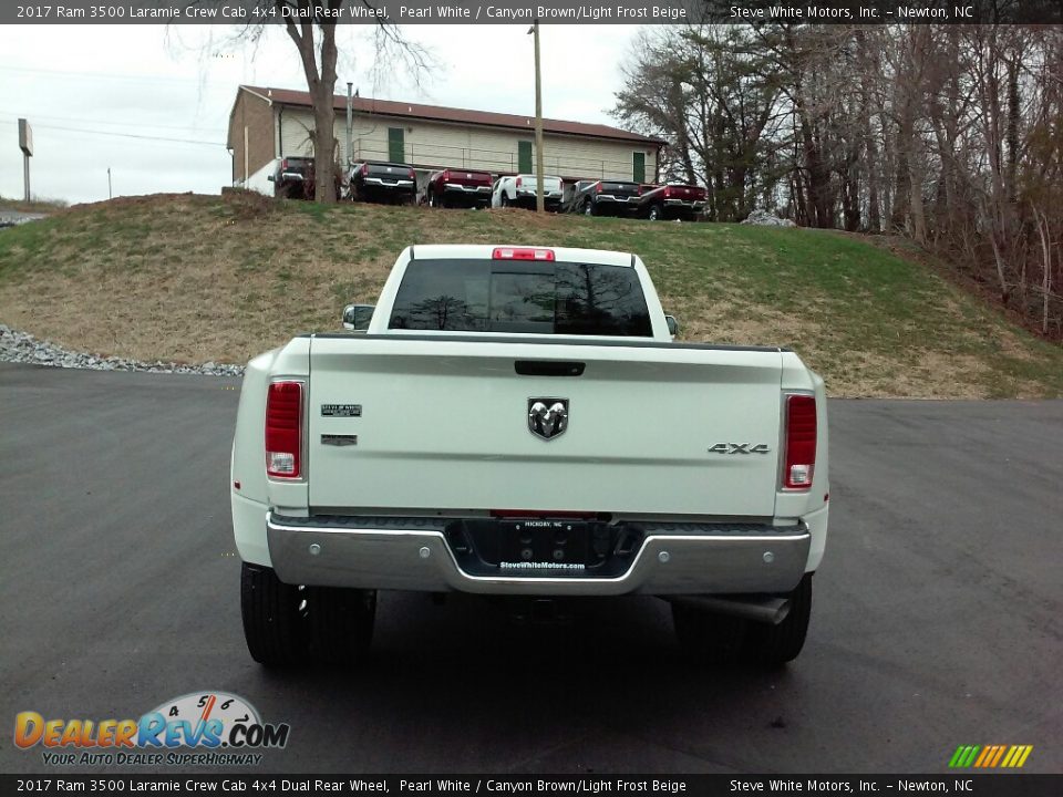 2017 Ram 3500 Laramie Crew Cab 4x4 Dual Rear Wheel Pearl White / Canyon Brown/Light Frost Beige Photo #7