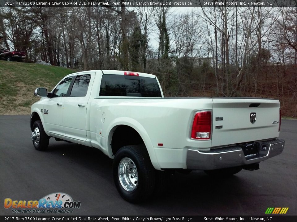2017 Ram 3500 Laramie Crew Cab 4x4 Dual Rear Wheel Pearl White / Canyon Brown/Light Frost Beige Photo #8