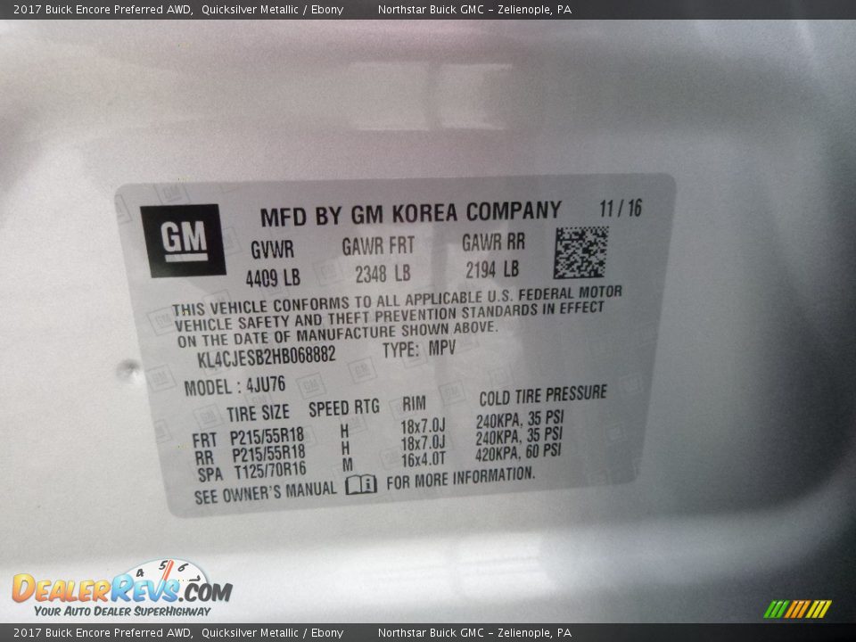2017 Buick Encore Preferred AWD Quicksilver Metallic / Ebony Photo #15