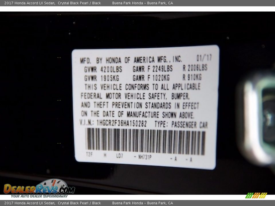 2017 Honda Accord LX Sedan Crystal Black Pearl / Black Photo #16