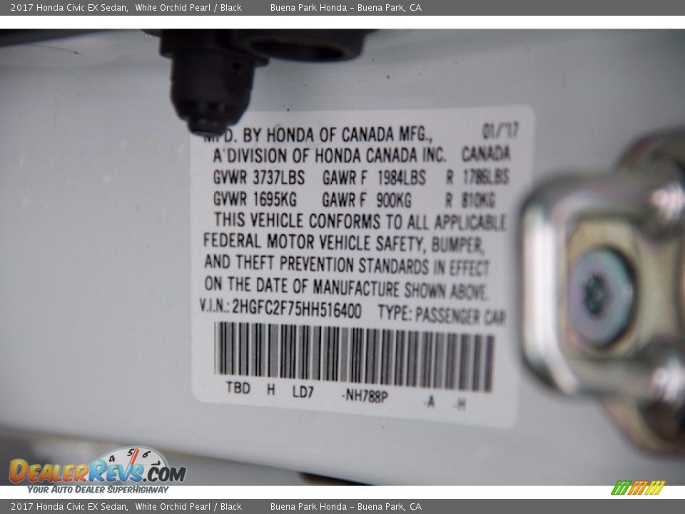 2017 Honda Civic EX Sedan White Orchid Pearl / Black Photo #18