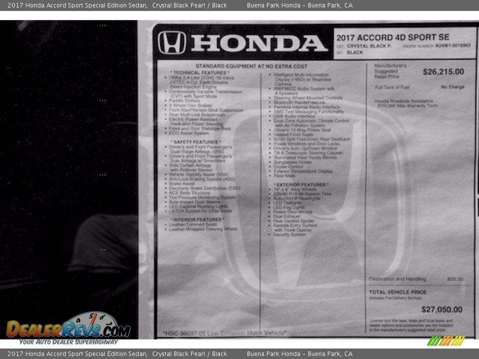 2017 Honda Accord Sport Special Edition Sedan Crystal Black Pearl / Black Photo #16