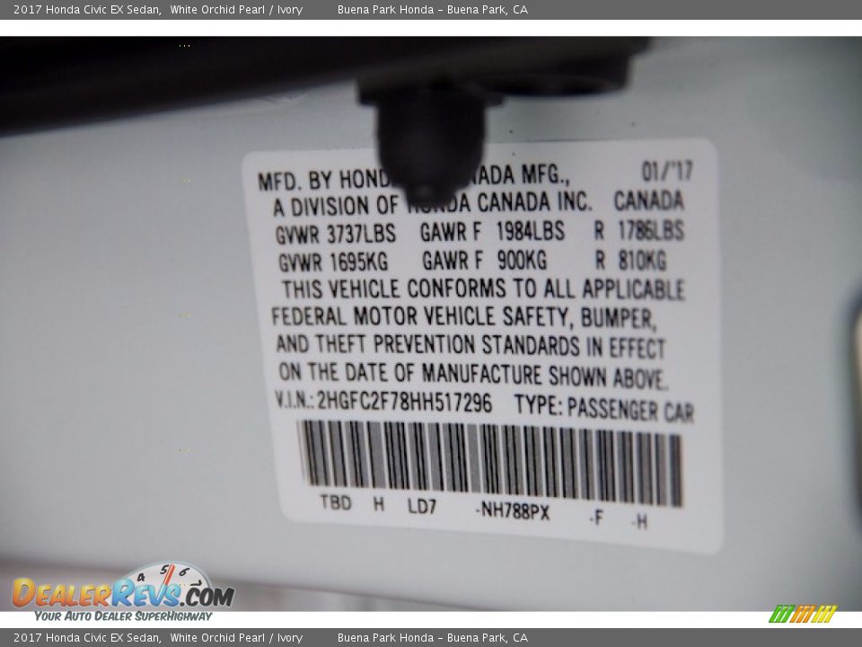 2017 Honda Civic EX Sedan White Orchid Pearl / Ivory Photo #18