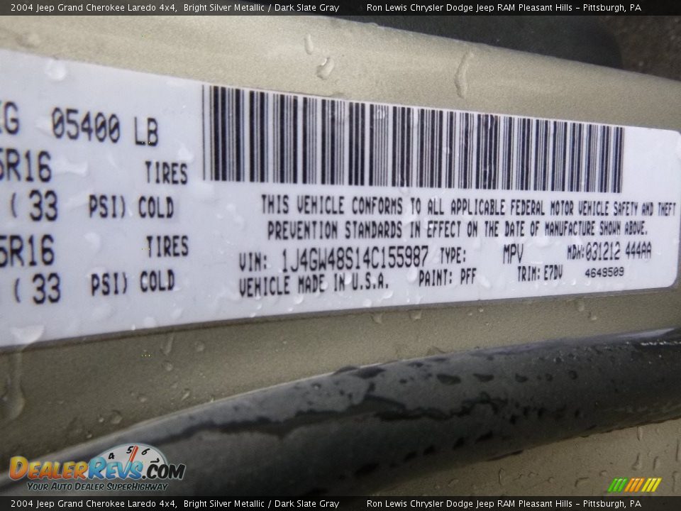 2004 Jeep Grand Cherokee Laredo 4x4 Bright Silver Metallic / Dark Slate Gray Photo #16