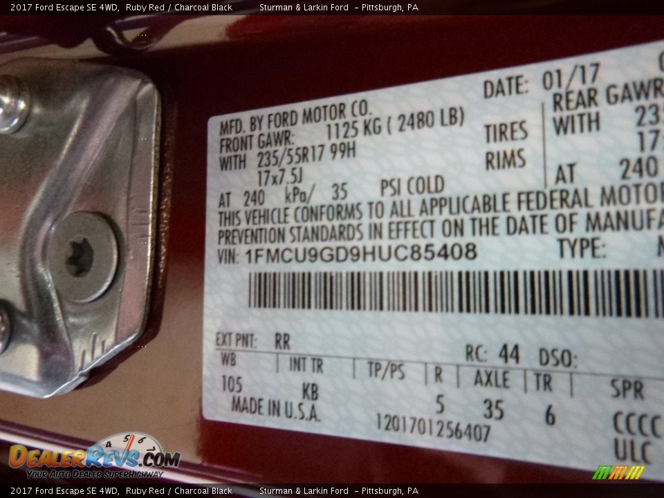 2017 Ford Escape SE 4WD Ruby Red / Charcoal Black Photo #11