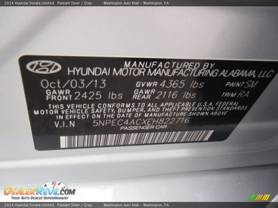 2014 Hyundai Sonata Limited Radiant Silver / Gray Photo #29
