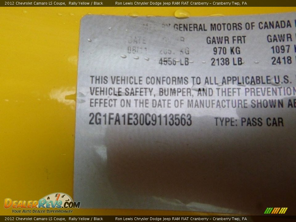 2012 Chevrolet Camaro LS Coupe Rally Yellow / Black Photo #14