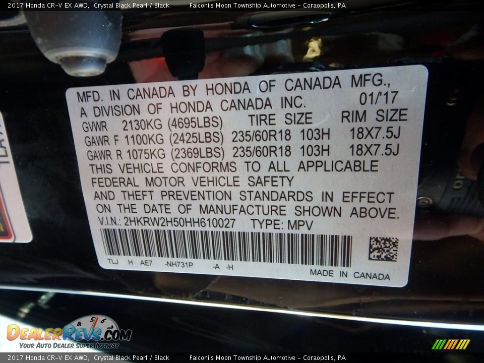 2017 Honda CR-V EX AWD Crystal Black Pearl / Black Photo #14
