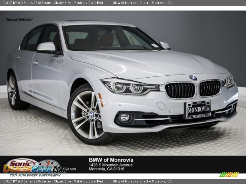 2017 BMW 3 Series 330i Sedan Glacier Silver Metallic / Coral Red Photo #1