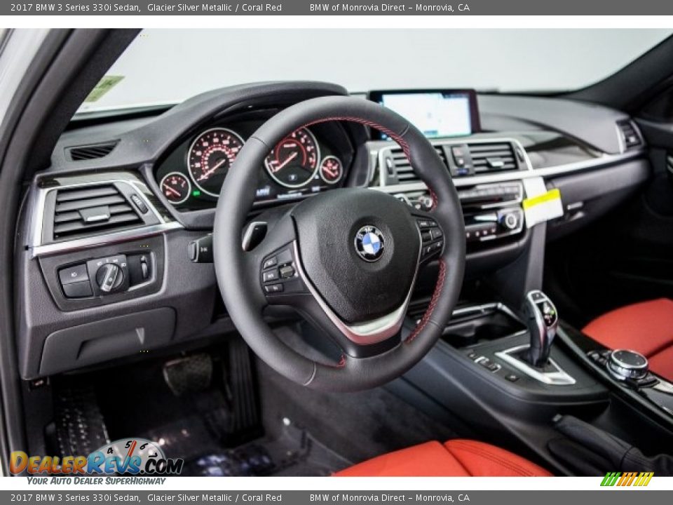 2017 BMW 3 Series 330i Sedan Glacier Silver Metallic / Coral Red Photo #6