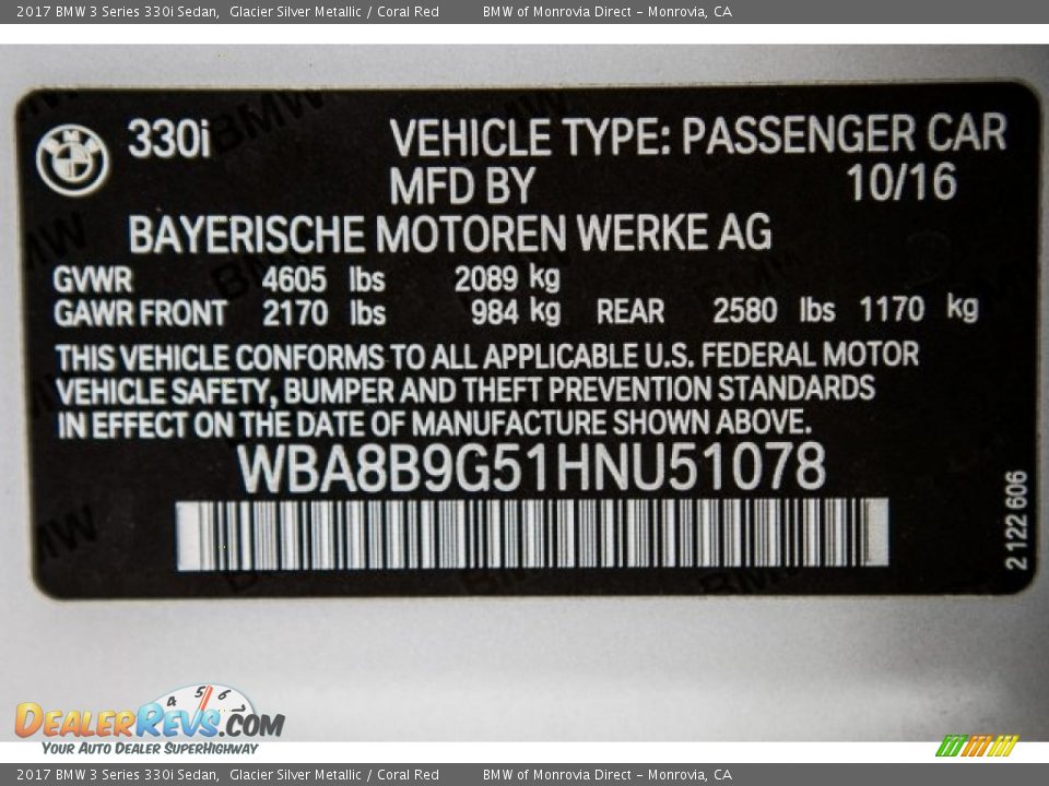 2017 BMW 3 Series 330i Sedan Glacier Silver Metallic / Coral Red Photo #11