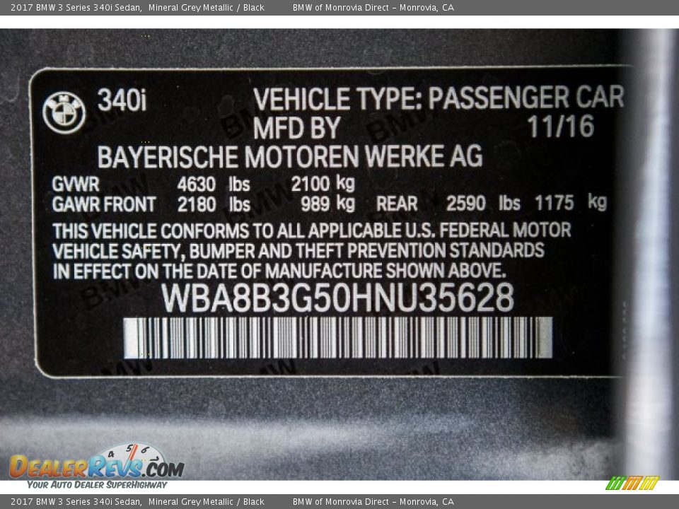 2017 BMW 3 Series 340i Sedan Mineral Grey Metallic / Black Photo #11